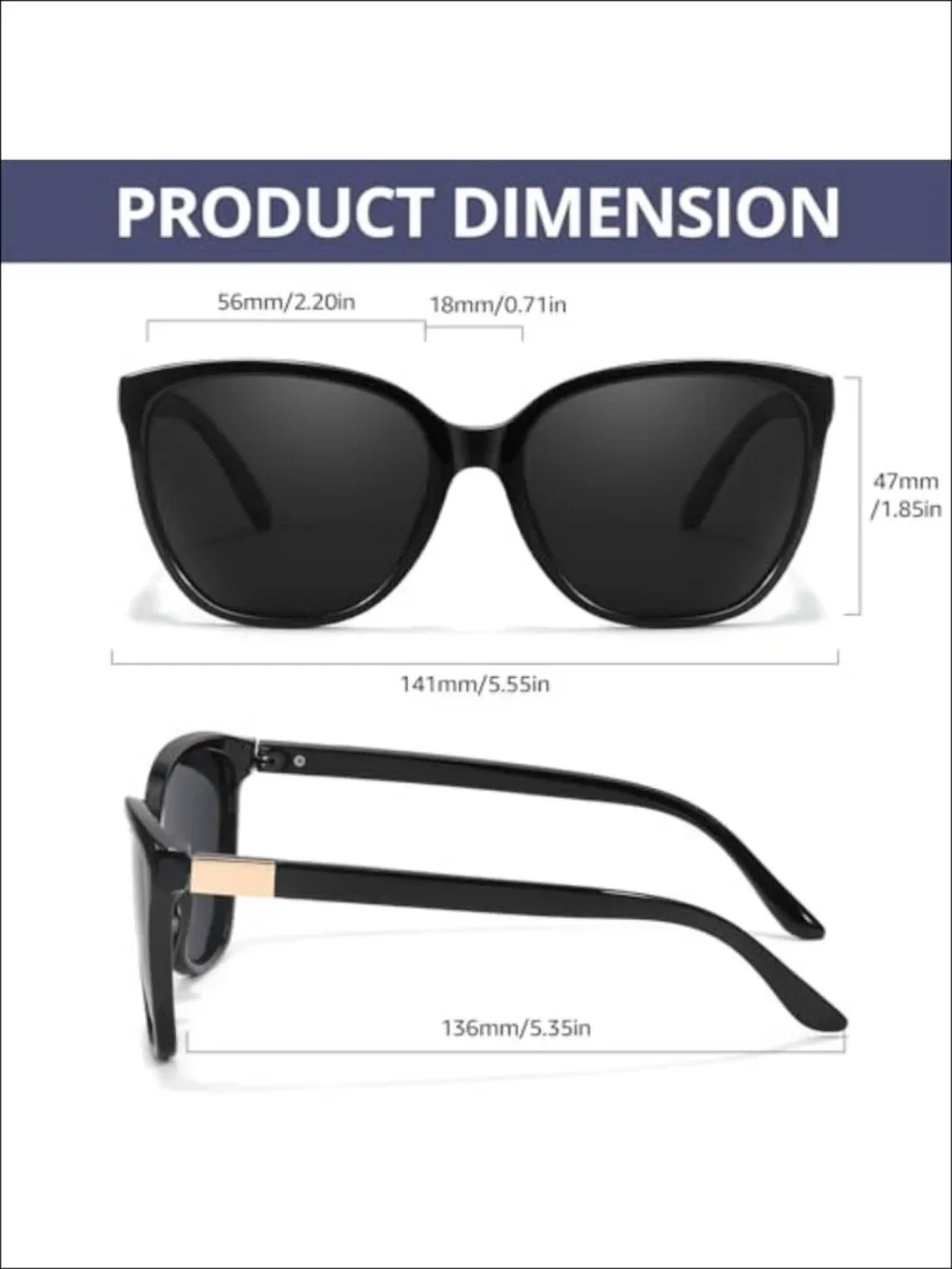 Polarized Square Retro Sunglasses with Gold Accents UV400 Full Frame